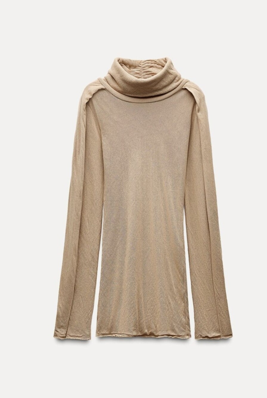 ZARA Beige Tan Turtleneck Long Sleeve Women's Sweater